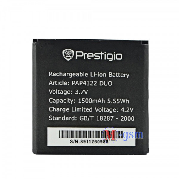 Аккумулятор Prestigio MultiPhone 4322 Duo / DUO (1450-1500 mAh) - фото 1 - id-p507910040