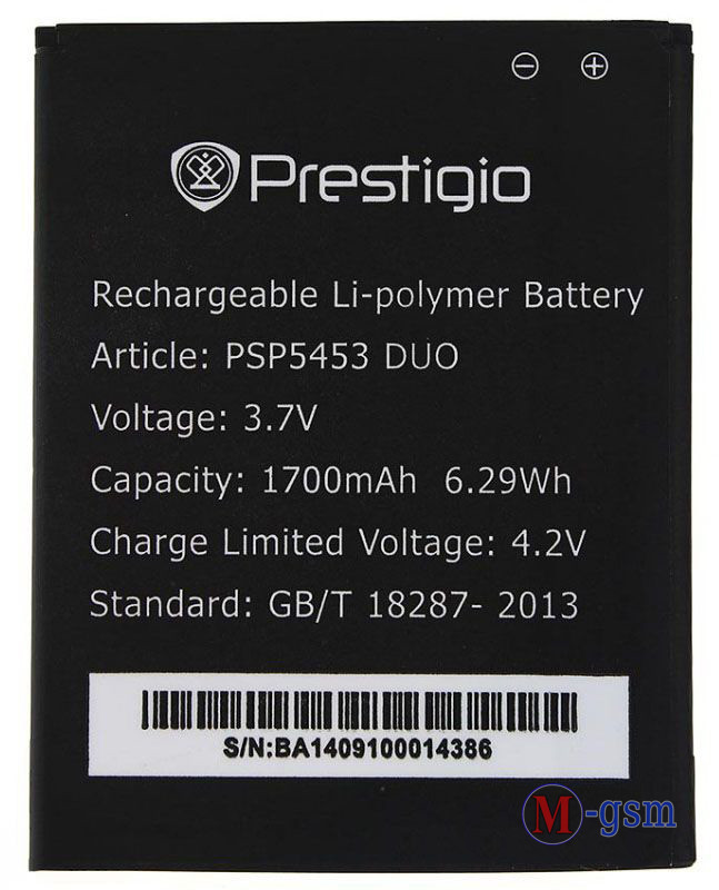 Аккумулятор Prestigio MultiPhone 5453 Duo / PSP5453 DUO (1700 mAh) - фото 1 - id-p507910050