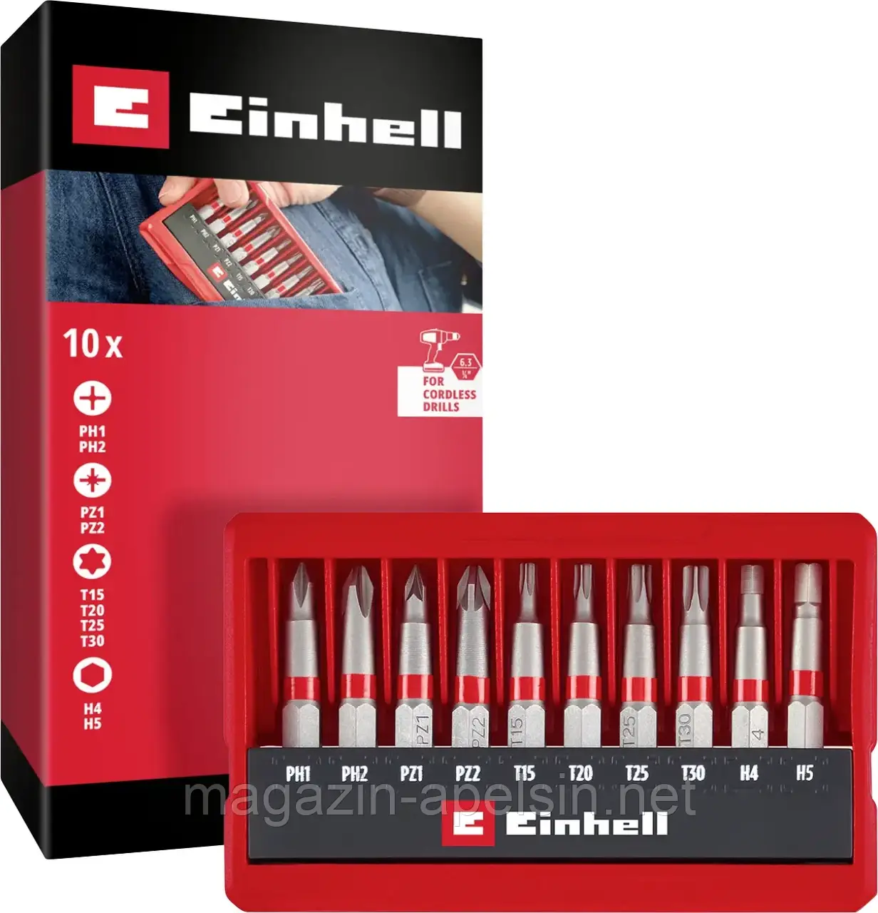 Біти Einhell Bit Taschenbox 10tlg 118643 10 шт. PH, PZ, внутрішній шестигранник, TX