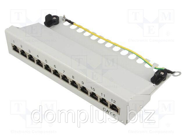Патч-панель; RJ45; Cat 6; серый; Количество портов: 12, фото 1