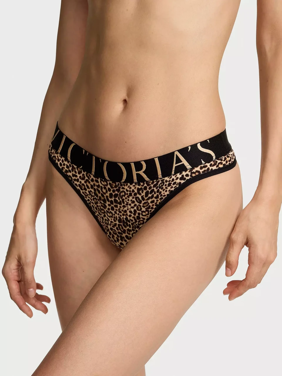 Трусики стринги Exploded Logo Cotton Thong Victoria's Secret леопард M - фото 1 - id-p3188125937