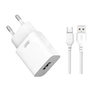 Блок питания XO L99, сетевой адаптер с портом USB-A, 5V/2.4A, +Кабель Micro USB белый