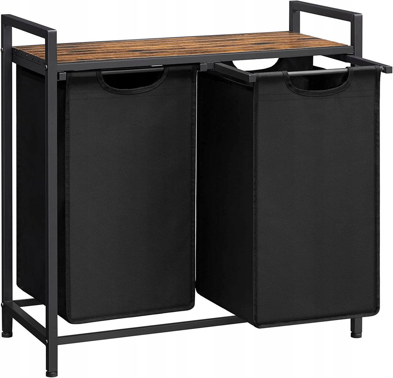 Двойной сортировщик белья SONGMICS 75×33×72 см с полкой, коричнево-чёрный, фото 1