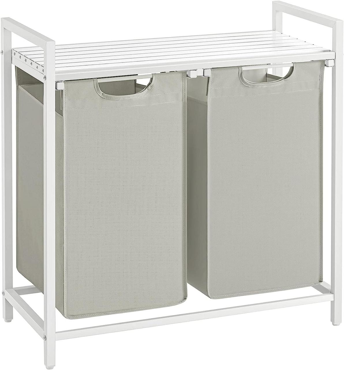 Двойной сортировщик белья SONGMICS 73×33×72 см с полкой, бело-бежевый, фото 1