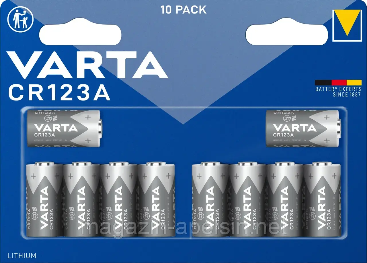 Батарейка для камери CR-123A Varta LITHIUM Cylindr. CR123A Bli10 1430 мАг 3 В 10 шт.