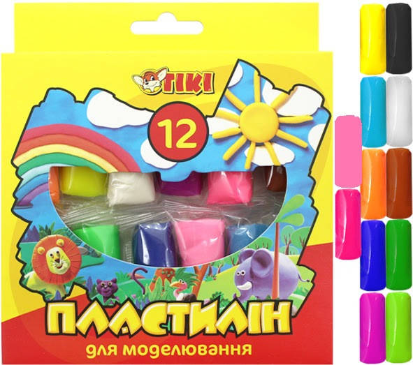 

Пластилин для моделирования Тики, набор пластилина 12 цветов, 168 г, Разные цвета
