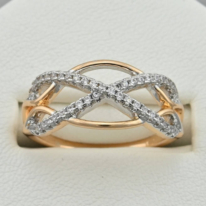 

Кольцо Xuping 30211 ширина 9 мм белые фианиты с родированием позолота 18К размер 16