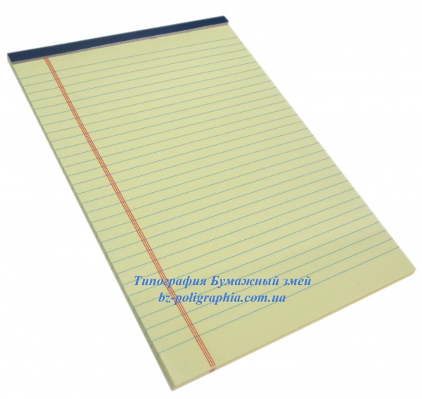 Блокнот Legal pad, стандарт, жовтий з синьою окантовкою, 50 аркушів