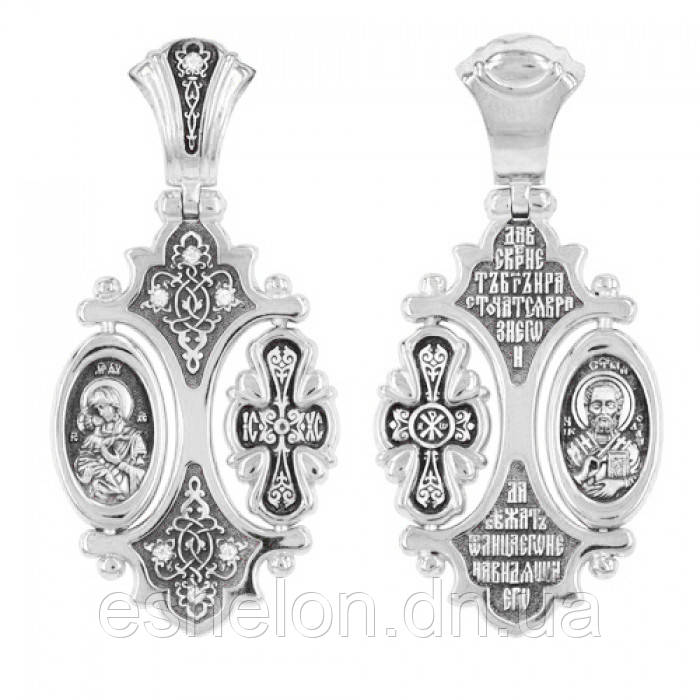 Срібна підвіска православний хрест «Хризму», «Володимирська ікона Божої Матері. Святитель Миколай», фото 1