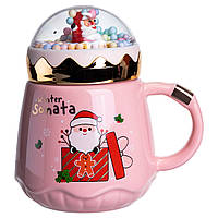 Чашка порцелянова з кришкою Christmas 400 (мл) Рожева Yiwu FM-CS-41C T4-87L