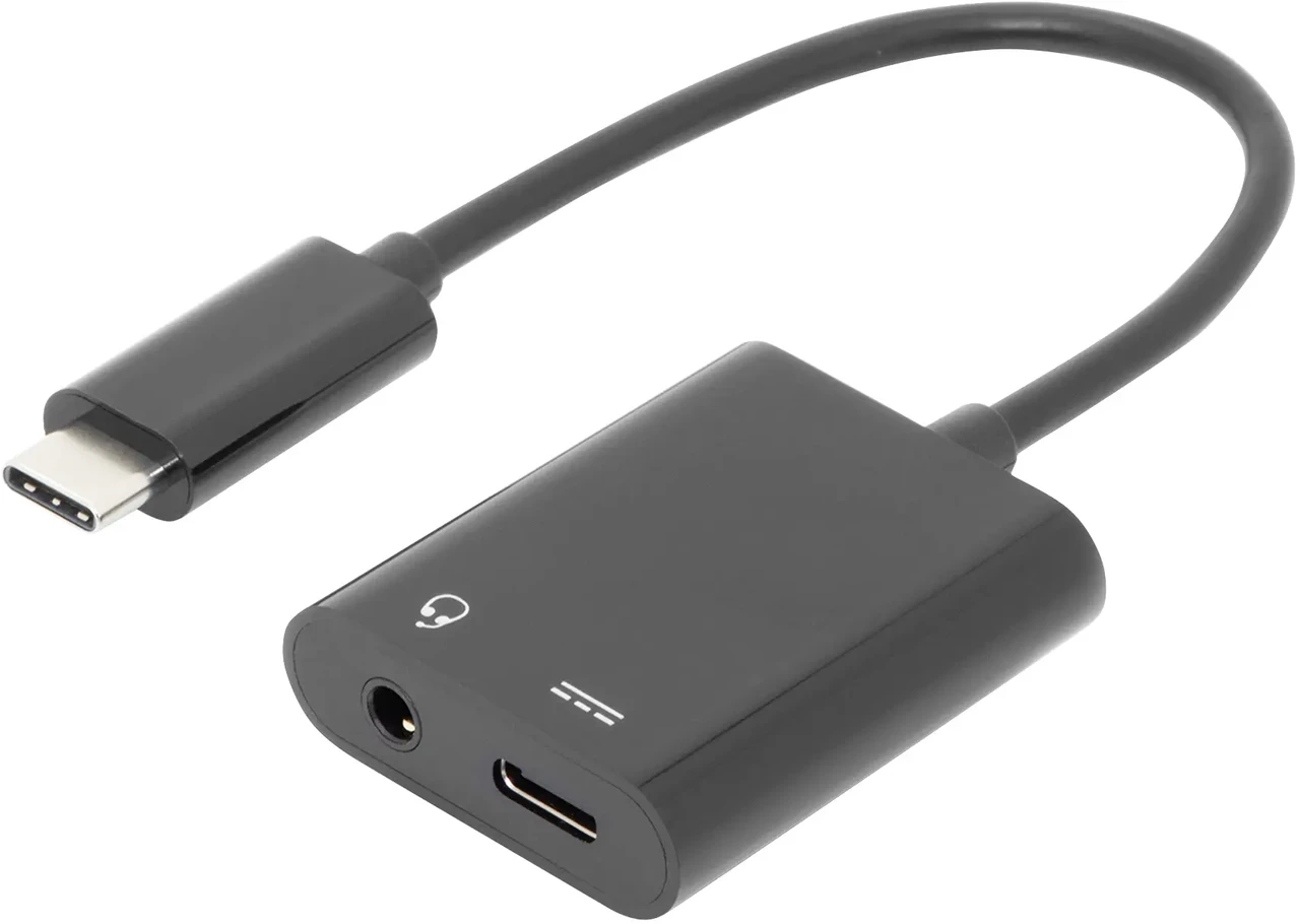 Адаптер Digitus Audio [1 штекер USB-C - 2 гнезда USB-C, гнездо 3,5 мм] AK-300400-002-S 20,00 см, экранированный, с двойным экранир, фото 1
