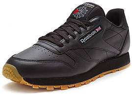 Чоловічі шкіряні кросівки оригінал модні зручні для тренувань Reebok Classic Leather чорні, фото 2