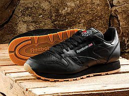 Чоловічі шкіряні кросівки оригінал модні зручні для тренувань Reebok Classic Leather чорні, фото 6