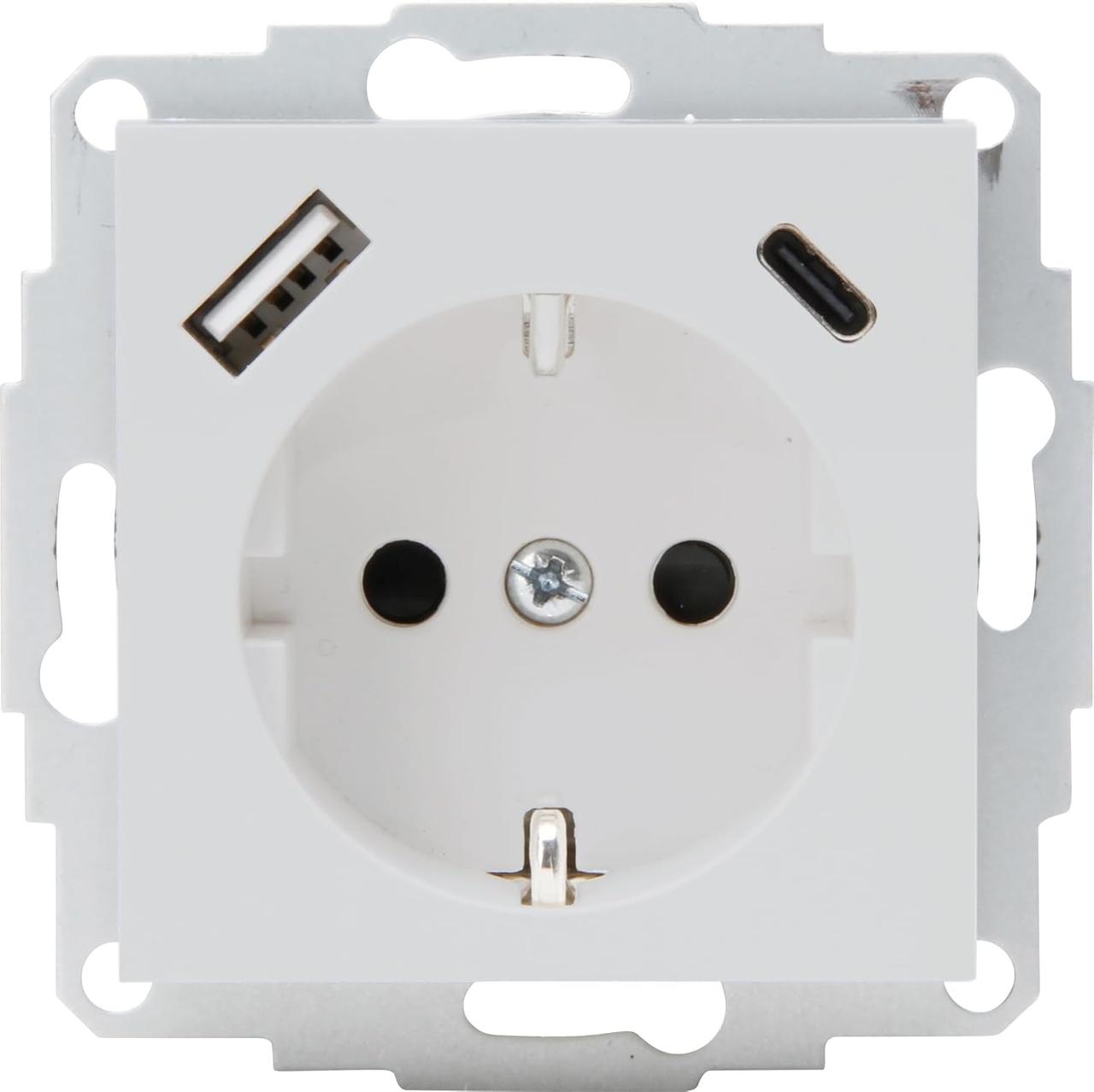 Kopp HK07 — встраиваемая розетка с защитным контактом, USB A/C, выходной ток зарядки макс. 3 А, 5 В, крышка 55 x 55 мм, номинальны, фото 1