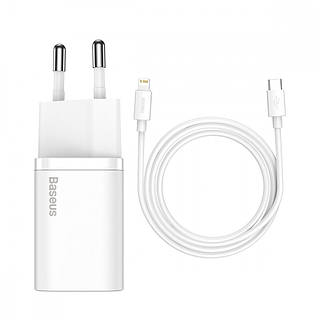 МЗП Baseus Super Silicone Quick Charger 20W (Type-C) + Кабель Type-C to Lightning white