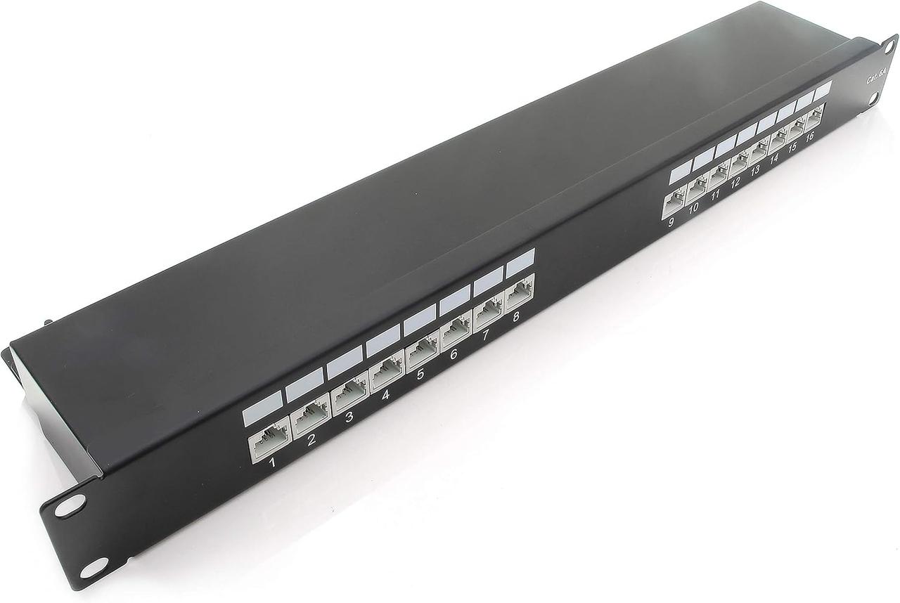 1aTTack.de Патч-панель CAT5 CAT6 CAT7, разъем RJ45, металлический корпус CAT6a, 16 портов, черная патч-панель CAT6a, фото 1