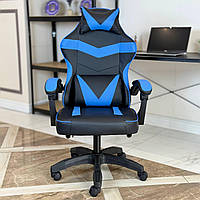 Игровое компьютерное геймерское кресло с широким сиденьем DEXON RD из экокожи спортивное для ПК с подушками раскладное Синее
