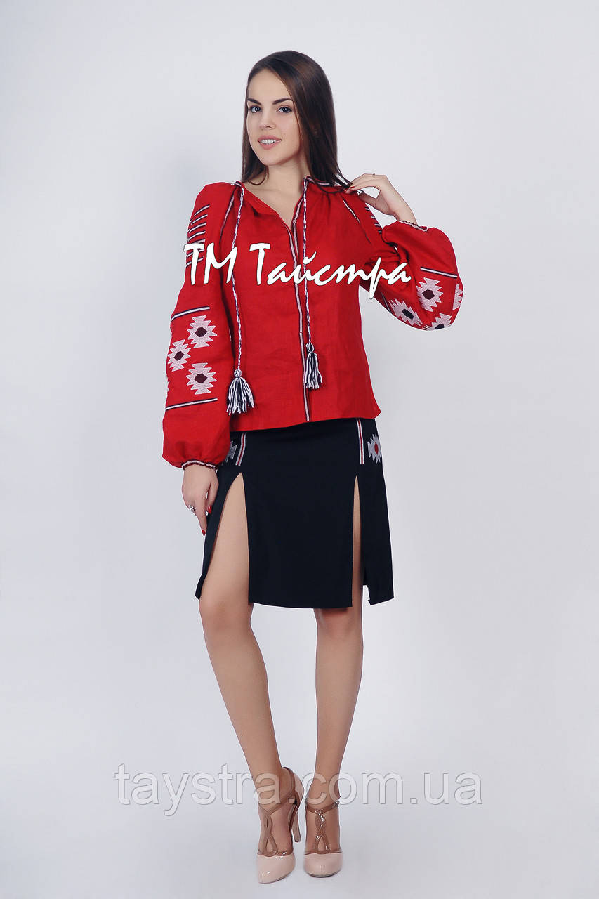 Блузка бохо вишита червона, вишиванка, у етностілі, фото 1