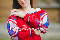 Красная блузка бохо женская вышитая, вышиванка лен, этностиль