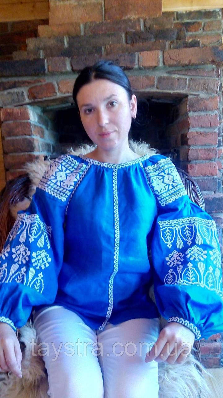 Блуза бохо вишита, вишиванка, синій льон, етностиль, Bohemian