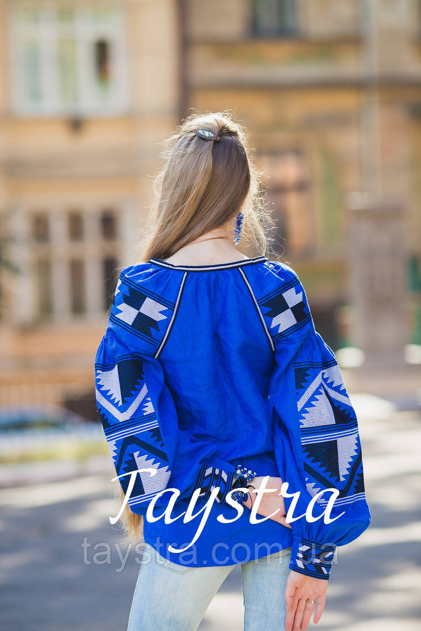 Блуза жіноча бохо вишита, вишиванка, синій льон, етностиль, Bohemian