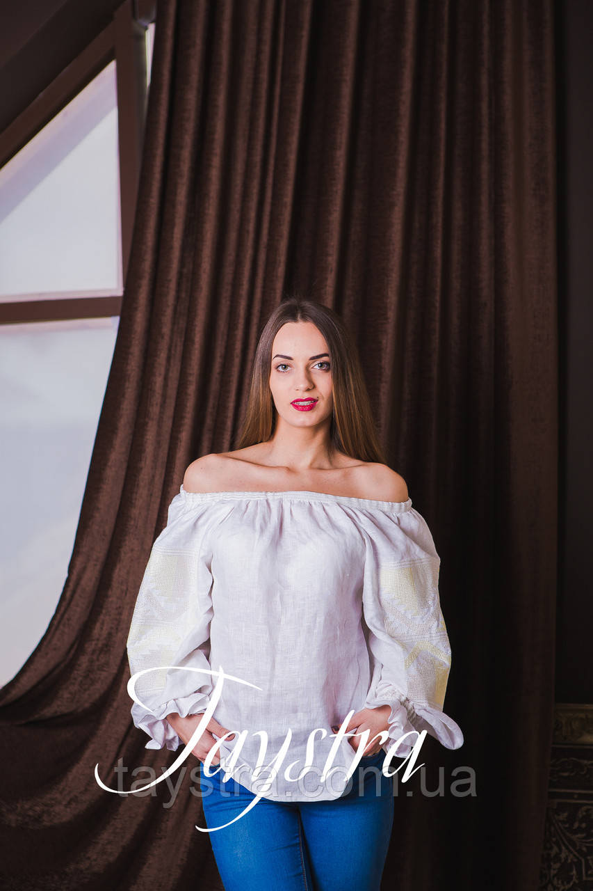 Блуза біла бохо вишита жіноча, відкриті плечі, етностиль,Bohemia