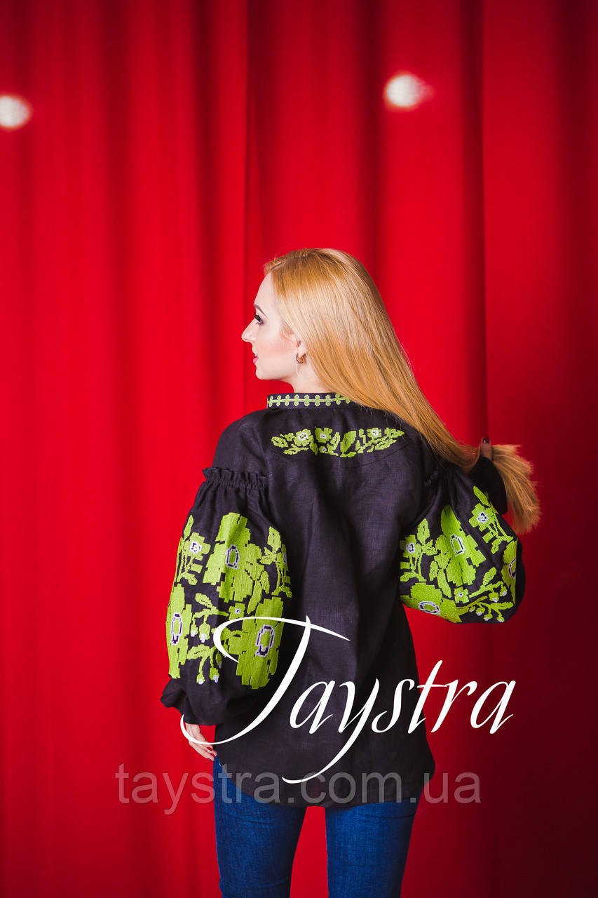 Блузка бохо вишита, вишиванка, чорний льон, етностиль, Bohemian