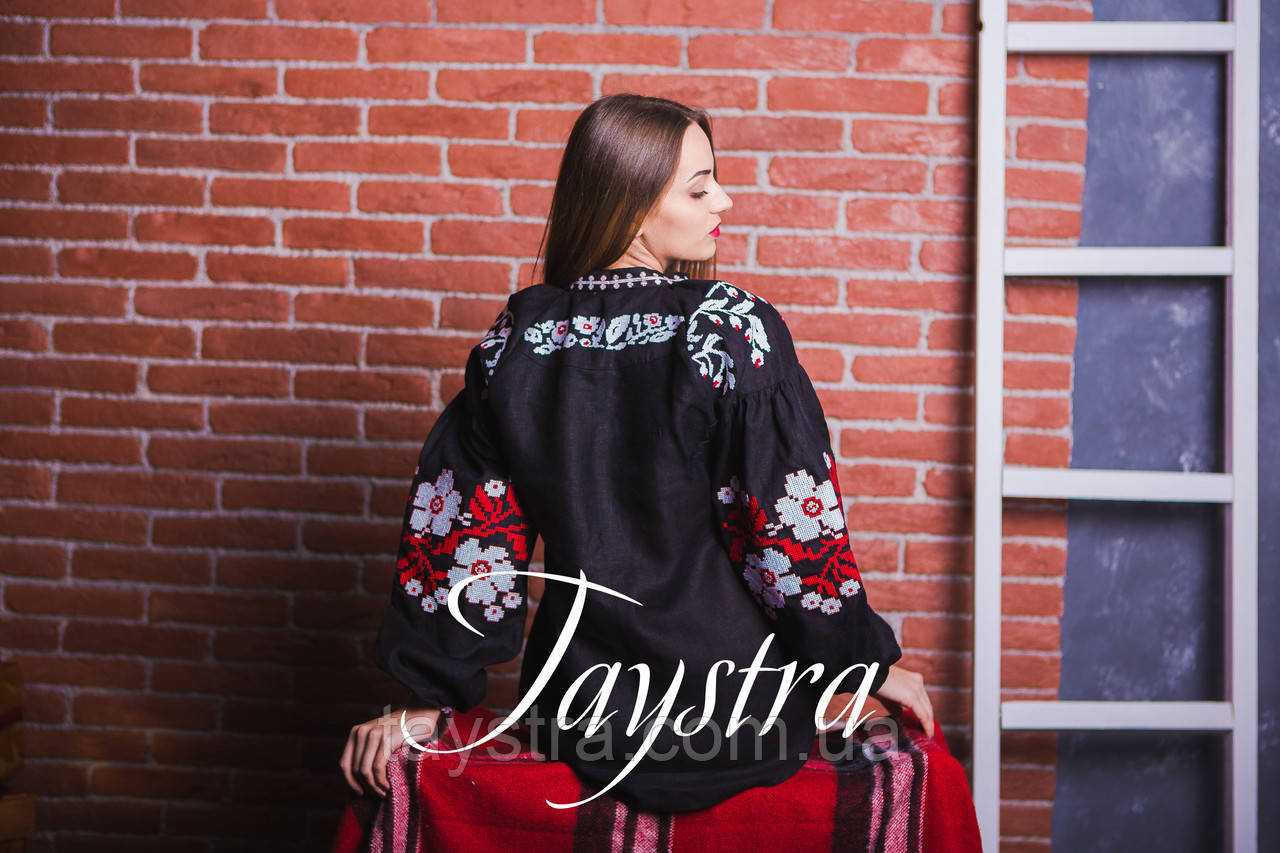 Вишиванка льон бохо блузка вишита, чорний льон, етностиль, Bohemian