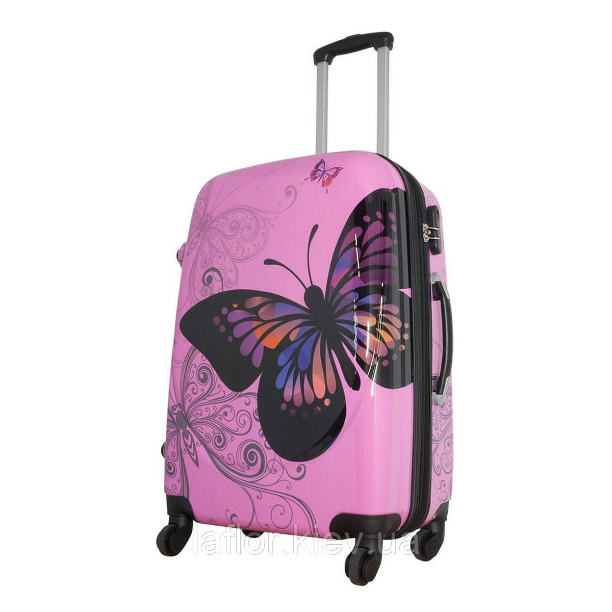 Валіза на колесах Monopol midi Butterfly рожева