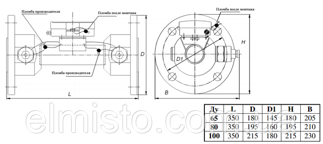 Габаритные размеры ультразвуковых расходомеров SDU-1 D65