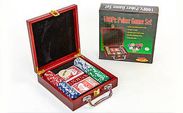 Набір для покера 100 фішок у дерев'яному кейсі Poker Game Set 6641: фішки з номіналом, вага 11,5 г