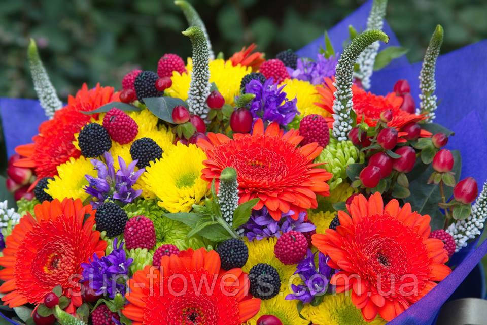 Букет мікс (гербера,хіперикуму, хризантема), фото 1