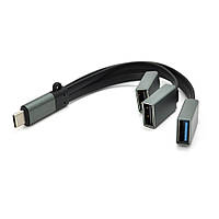 Переходник VEGGIEG TC-301 USB3.0(AF) + USB2.0(AF) + USB2.0(AF) OTG=>Type-C(M), Black, Пакет