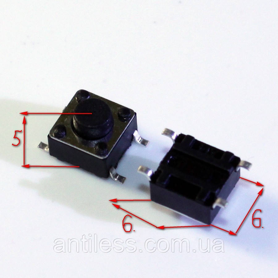 КНОПКА SMD 4 PIN 6*6*5 6x6x5 мм - фото 1 - id-p526994198