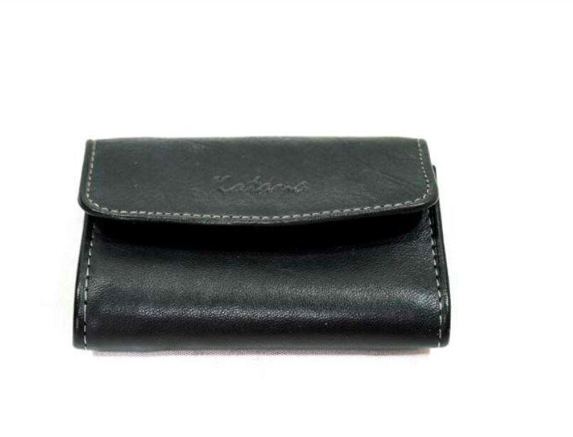 Кошелик шкіряний брендовий стильний на кнопці великий Катана чорний, фото 1