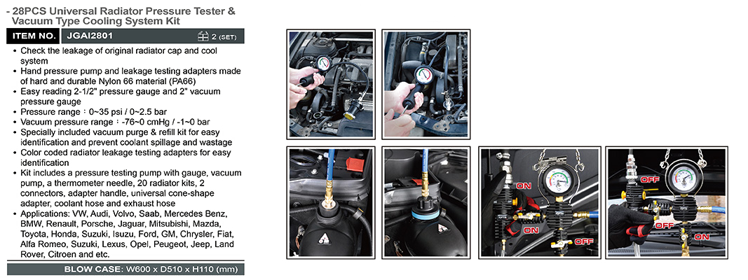 Набор для тестирования давления в радиаторе (многофункциональный) 28 ед. Toptul JGAI2801 (Тайвань) - фото 2 - id-p527110601