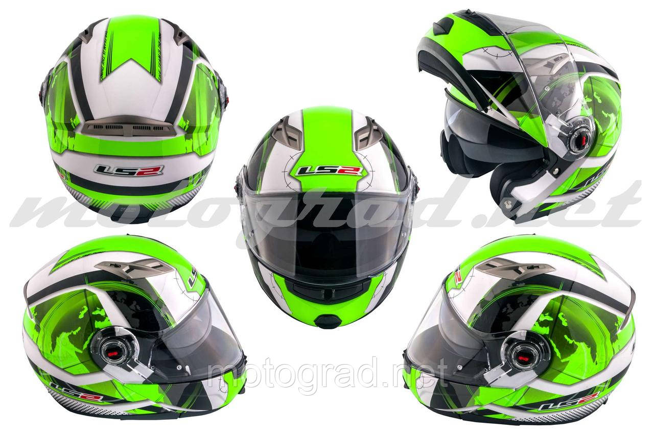 Шлем трансформер LS2 FF370 зелено-белый + солнцезащитные очки - фото 1 - id-p527153848