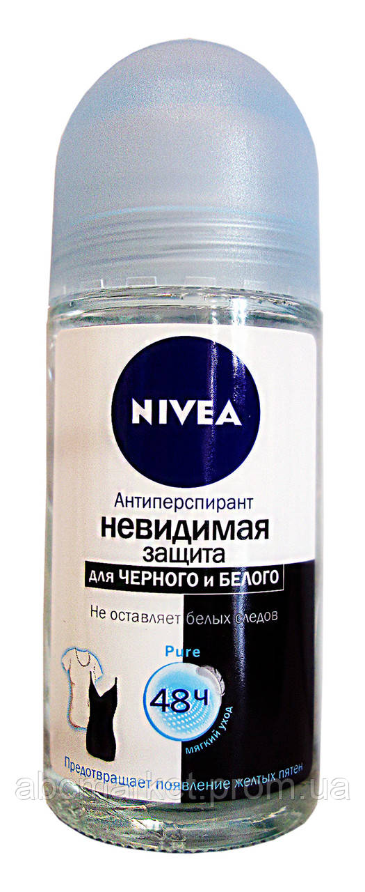 Кульковий антиперспірант Nivea Невидимий захист для чорного та білого Pure - 50 мл.