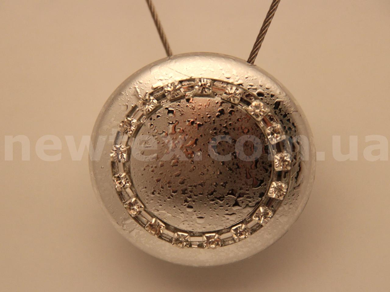 Магніт для штор Круг зі стразами мокре срібло