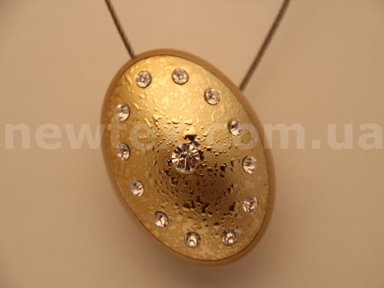 Магніт для штор Овал мокре золото зі стразами