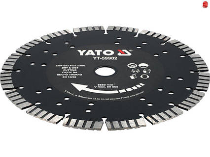 Диск алмазный для резки бетона и камня YATO 230 мм для сухого и мокрого реза