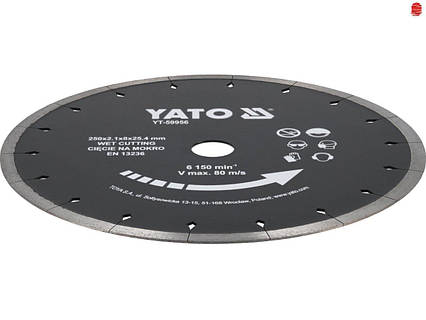 Диск алмазный для керамики YATO 250 мм 2,1 мм мокрый рез для плитки стекла порцеляны