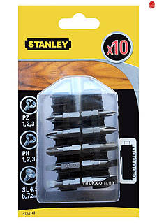 Набор бит для отвертки STANLEY с магнитным держателем 10 штук для работы с крепежом