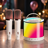 Портативная колонка K52 с RGB LEDподсветкой, Bluetooth 5 Вт +  2 беспроводных микрофона