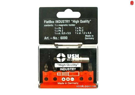 Набор бит для отвертки USH INDUSTRY Flatbox PH1-2 PZ1-2 SL0.8-1.2 с магнитным держателем для ремонта и сборки