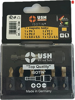 Набор бит Isotin USH с магнитным держателем для ремонта и сборки 7 элементов PH1 PH2 PZ1 PZ2 SL5.5 SL6.5