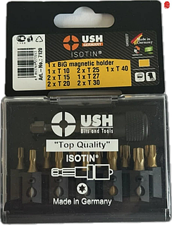 Набор бит Isotin USH 1/4 дюйма T10 T15 T20 T25 T27 T30 T40 с магнитным держателем 12 элементов для сборки и ремонта