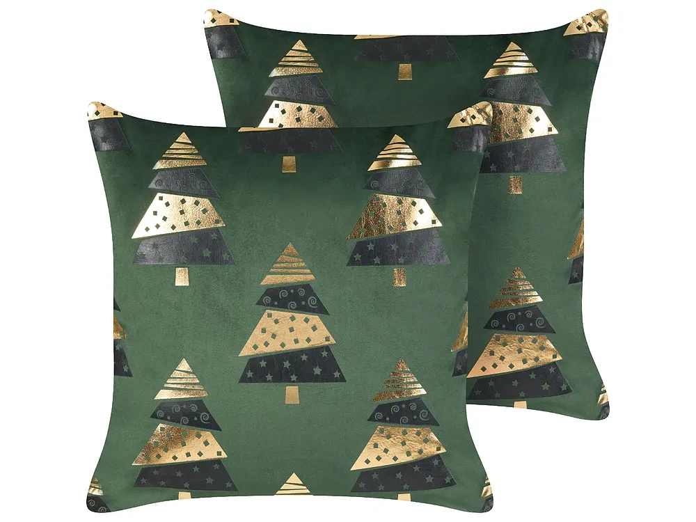 Набор из 2 декоративных подушек GOLDSPRUCE 45 x 45 см Велюр Зеленый Рождественский мотив, фото 1