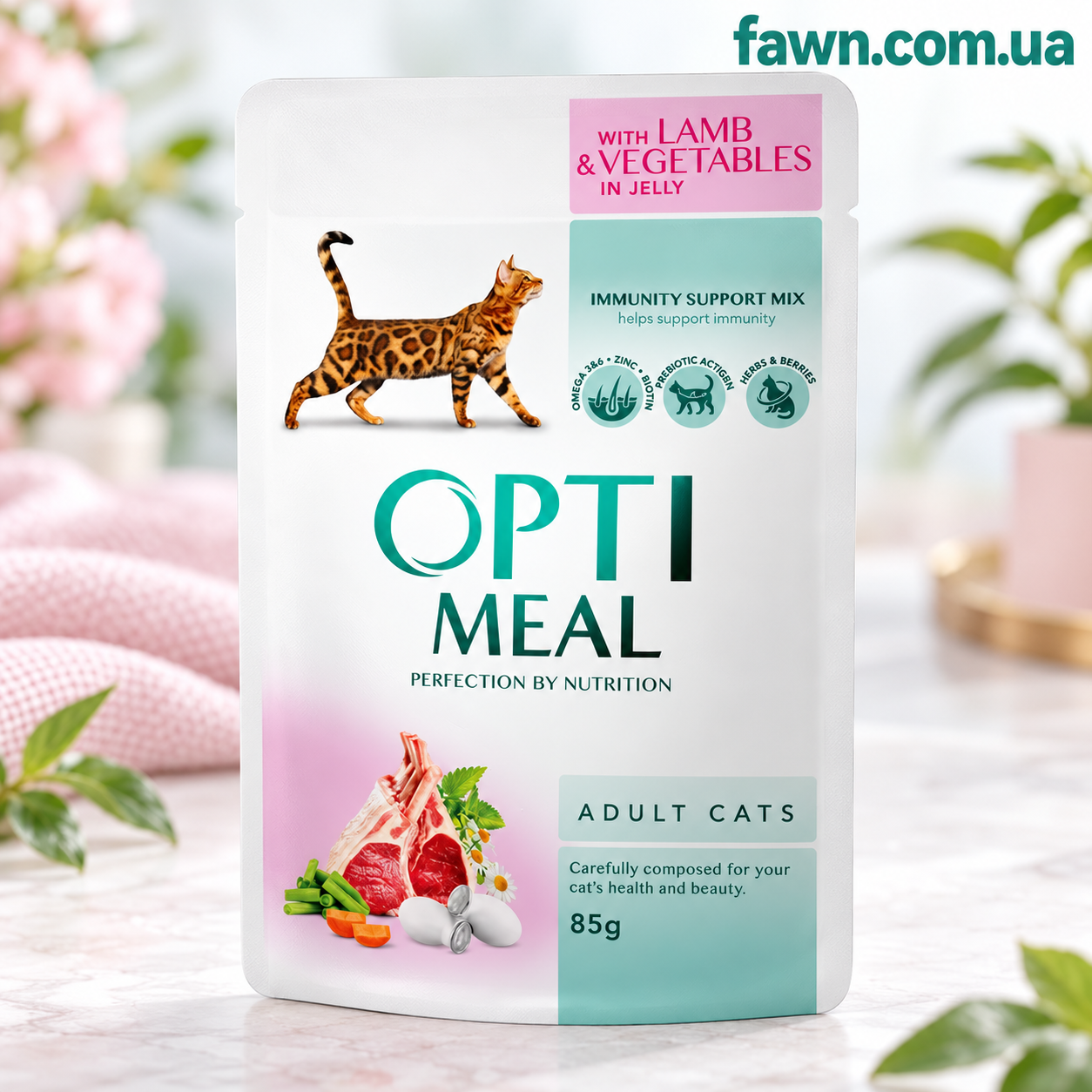 Вологий корм для дорослих кішок Optimeal Lamb & Vegetables з ягнятком та овочами пауч 85 г, фото 1