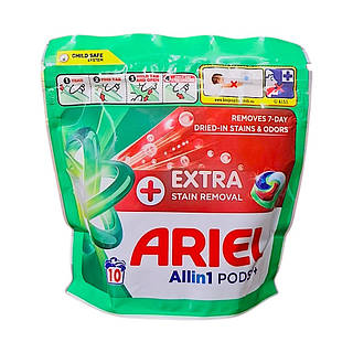 Капсулы для стирки ARIEL 10 шт Pods+ All-in-1 Extra Stain Removal Экстрасила удаления пятен